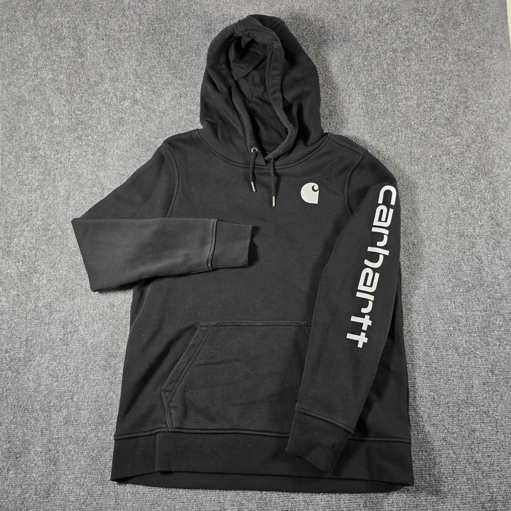 Carhartt Youth Large 12/14 Relaxed Fit Hoodie Black Logo Sleeve Pullover